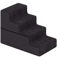 PawHut Dog Steps, 4-Step Dog Stairs for Bed and Sofa, Pet Stairs with Carry Handle, Washable Cover(m-15)