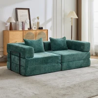 Wandelbares Bodenschlafsofa, modulares Design, Chenillebezug, ohne Montage, 200x100x63 cm, Dunkelgrün(m-1)