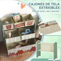 ZONEKIZ Organizador de Juguetes para Niños Estantería para Juguetes con 6 Cajas de Tela no Tejida Extraíbles 63x30x66 cm Verde(m-5)