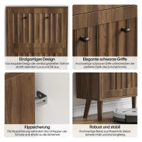Schuhschrank, vertikal gerillte Oberfläche, zwei Kippfächer, offenes Ablagefach, Walnuss(m-4)