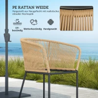 Outsunny 5-delig tuinmeubelset, 4 stoelen, 1 tafel, kunst-rattan, stalen frame, wasbare kussens, voor terras, Khaki(m-4)