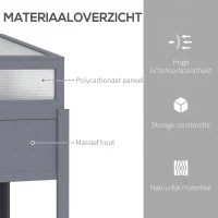 Outsunny Verhoogd Bed Hout met Koud Frame 2-in-1 Kas Tomatenhuis Groentebed Kruidenbed Plantenbak voor Tuin Balkon en Terras Polycarbonaat Grijs 120 x 54 x 112/122 cm(m-4)