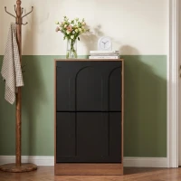 Schuhschrank mit 2 Klappen, schmale Bauform, modernes Skandi-Design, verstellbare Trennwände, Schwarz(m-2)