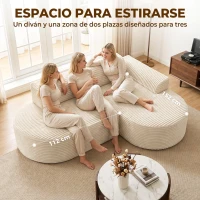 HOMCOM Sofá Esquinero en Forma de L Tapizado en Pana Sin Montaje Asiento Ancho Acolchado Grueso Beige(m-5)