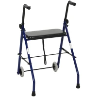 HOMCOM Cadru de Mers Pliabil pentru Seniori cu Șezut Căptușit, Reglabil pe Înălțime în 8 Niveluri, 2 Roți, Albastru Închis(m-1)