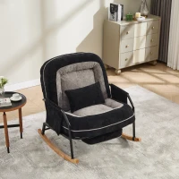 Fauteuil à bascule grand format, dossier réglable, repose-pieds escamotable, coussin rembourré, poches latérales, intérieur et extérieur, Noir+Gris(m-9)
