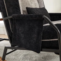 Fauteuil à bascule grand format, dossier réglable, repose-pieds escamotable, coussin rembourré, poches latérales, intérieur et extérieur, Noir+Gris(m-16)