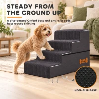 PawHut Dog Steps, 4-Step Dog Stairs for Bed and Sofa, Pet Stairs with Carry Handle, Washable Cover(m-6)