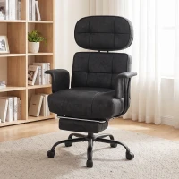 HOMCOM Office Chair, Big and Tall Desk Chair with Footrest, Wide Seat, Leathaire, Reclining Back, Swivel Wheels, Black(m-14)