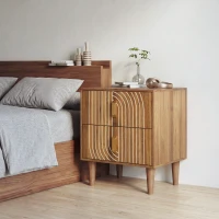 Nachttisch mit 2 Schubladen und geometrischen Intarsien, Boho-Stil, MDF, 48x38x56 cm, Walnussbraun(m-7)