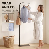 HOMCOM Clothing Rack with 3 Side Hooks, Garment Rack with Marble Base, 45 x 25 x 169 cm, for Bedroom, Bathroom, Black(m-4)