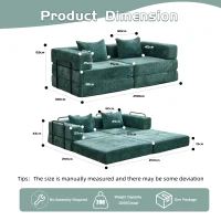 Wandelbares Bodenschlafsofa, modulares Design, Chenillebezug, ohne Montage, 200x100x63 cm, Dunkelgrün(m-3)