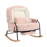 Fauteuil à bascule grand format, dossier réglable et repose-pieds escamotable, poches latérales, coussin rembourré, intérieur et extérieur, Rose(m-23)
