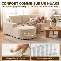 HOMCOM Canapé d'Angle 3 Places en Velours Côtelé, Canapé Compressé en L 235cm, Méridienne Incurvée, Assise Profonde, Beige(m-4)