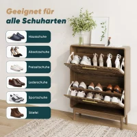 Schuhschrank, freistehend und schmal, mit geprägten Türen, offenem Ablagefach und goldfarbenen Griffen, 60x24x95 cm, Walnussfarben(m-4)