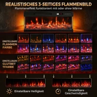 HOMCOM Elektrokamin mit Heizung 3-Seitiges Panoramafenster 1800W TV-Board 55 Zoll Weiß(m-4)