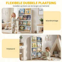 AIYAPLAY Kinderboekenkast met 4 vakken, wandrek met kantelbeveiliging, Montessori, 60 x 10 x 98 cm, wit(m-5)