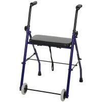 HOMCOM Cadru de Mers Pliabil pentru Seniori cu Șezut Căptușit, Reglabil pe Înălțime în 8 Niveluri, 2 Roți, Albastru Închis(m-13)