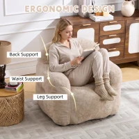 Sitzsack-Sofa mit Armlehnen, zerkleinerter Schaumstofffüllung und Kunstfellbezug für Wohn- und Schlafzimmer, Beige(m-5)