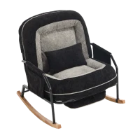 Fauteuil à bascule grand format, dossier réglable, repose-pieds escamotable, coussin rembourré, poches latérales, intérieur et extérieur, Noir+Gris(m-22)