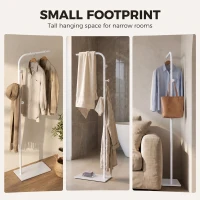 HOMCOM Clothing Rack with 3 Side Hooks, Garment Rack with Marble Base, 45 x 25 x 169 cm, for Bedroom, Bathroom, White(m-7)