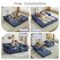 Boden-Schlafsofa, klappbar und modular, Chenille, 200x100x63 cm, Dunkelblau(m-7)