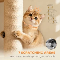 PawHut 170 cm Large Cat Tree, Cat Tower with 7 Scratching Posts, Tunnel, 2 Condos, Hammock, Perch, Ramp, Pompoms, Beige(m-8)