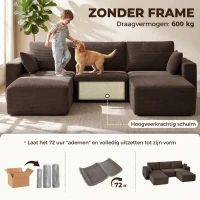 HOMCOM Modulaire U-bank 287 cm, frameloos, brede diepe corduroy zitting, high-density schuim, zonder montage, khaki(m-5)