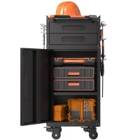 Armoire à outils mobile étroite en métal, porte verrouillable, 2 tiroirs et roulettes pivotantes, Noir(m-19)