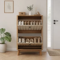 Schuhschrank mit Kippschutz und Doppeltüren, 60x24x94 cm, Eiche(m-7)