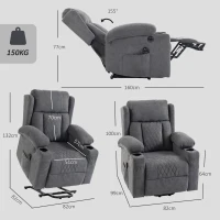 HOMCOM Sillón Relax Reclinable Eléctrico Levanta Personas con 8 Puntos Masaje y Calor Lumbar Puerto USB Mando Reposapiés Gris(m-3)
