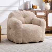 Sitzsack-Sofa mit Armlehnen, zerkleinerter Schaumstofffüllung und Kunstfellbezug für Wohn- und Schlafzimmer, Beige(m-1)