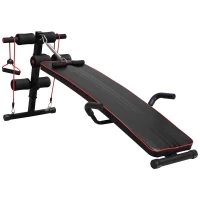 HOMCOM Banc de musculation appareil à abdo hauteur réglable 137,5L x 55,5l x 50-68H cm 2 bandes de résistances + ressort central traction acier noir rouge(m-12)