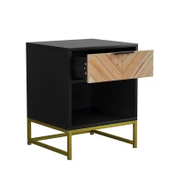 Nachttisch mit Schublade und offenem Fach, modernes Mid-Century-Design, MDF, 43x40x55 cm, Schwarz+Naturfarbe(m-11)