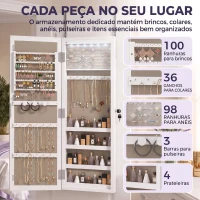HOMCOM Armário para Joias de Parede com Luz LED, Espelho de Corpo Inteiro e Fechadura, Branco(m-4)