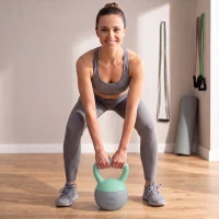 SPORTNOW Pesa Rusa 8 kg Kettlebell Relleno de Arena Metálica Mango Antideslizante para Casa 19x19x28 cm Verde y Gris(m-2)