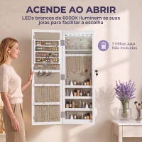 HOMCOM Armário para Joias de Parede com Luz LED, Espelho de Corpo Inteiro e Fechadura, Branco(m-5)