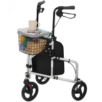 HOMCOM Rolator pliabil ușor pentru seniori cu geantă și coș, 3 roți, 136 kg, argintiu(m-13)