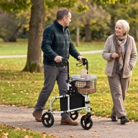 HOMCOM Rolator pliabil ușor pentru seniori cu geantă și coș, 3 roți, 136 kg, argintiu(m-9)