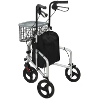HOMCOM Rolator pliabil ușor pentru seniori cu geantă și coș, 3 roți, 136 kg, argintiu(m-1)