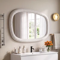 HOMCOM Espejo de Pared Irregular 60 cm, Espejo de Baño con Vidrio Templado y Marco Efecto Piedra, Blanco(m-6)