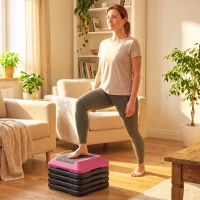 SPORTNOW Rutschfester Fitness-Stepper mit verstellbarer Höhe 10/15/20/25/30 cm, belastbar 150 kg, Rot(m-6)