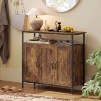 HOMCOM Küchenschrank mit offenem Fach und 2 Schränken, aus Holz und Stahl, 100x35x88 cm, Rustikales Braun(m-5)