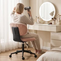 HOMCOM Chaise de bureau tapissée en chenille avec roulettes, dossier courbé, hauteur réglable, pivotante, rose(m-4)