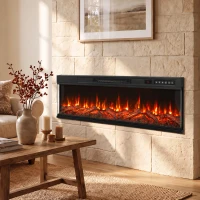 HOMCOM Șemineu electric cu încălzire și 12 culori ale flăcării, șemineu de perete cu telecomandă, 127 cm(m-6)