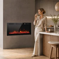 HOMCOM Șemineu electric cu efect de flacără și montare pe perete cu telecomandă(m-6)