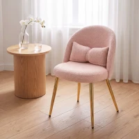 HOMCOM Poltrona de Sala em Sherpa com Almofada Lombar em Laço, Pernas em Aço, Poltrona para Quarto, Rosa(m-4)