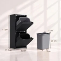 HOMCOM Poubelle de tri à abattant 2x15L, 2 compartiments, seaux intérieurs amovibles, fermeture amortie, Noir(m-3)