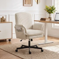 HOMCOM Chaise de bureau à roulettes avec accoudoirs rabattables, chaise de bureau beige(m-6)