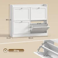 HOMCOM Schuhschrank für 16 Paar, schmaler Schuhschrank, 4 Klappfächer, verstellbare Einlegeböden und Oberplatte, Weiß(m-3)